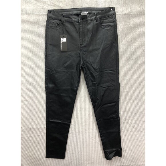 ApperlothA Womens Wet Look Pants Size Large Black Charcoal - Picture 1 of 16